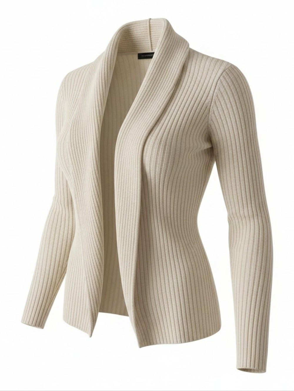 THE LIMITED | Wool Blend Ribbed Open Front Cardigan Sweater Shawl Collar Cream S